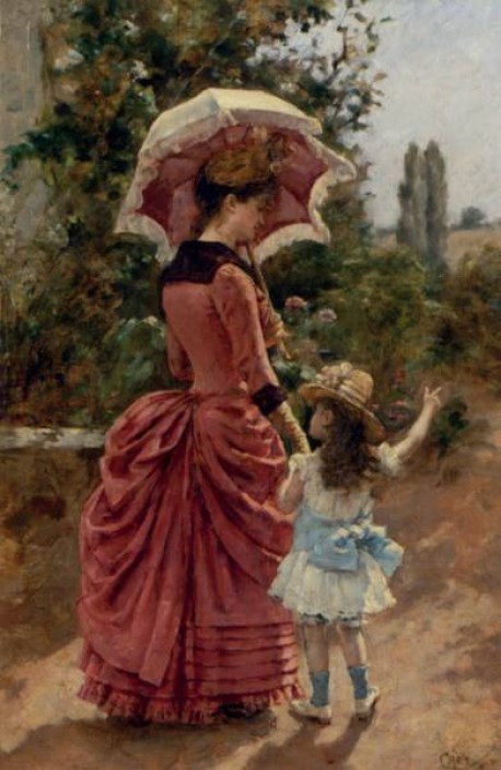 激安初売特価模写油絵　Charles Cres「母と娘」　MA478　ユーラシアアート 人物画