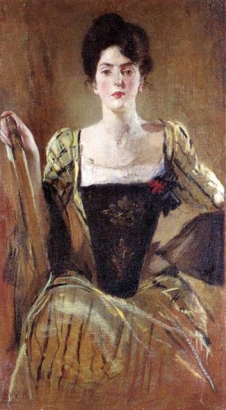 油絵 John White Alexander_ 緑のドレスの若い女 ma2213-